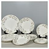 (8pc) POPE-GOSSER FLORAL PORCELAIN DISHES | Including: 3 dinner plates, 2 salad, 1 bowl and 2 bread.