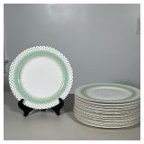 (13pc) Grace’s Teaware Dinner Plates | Graces’s Teaware plates with gold trim and light green ring D