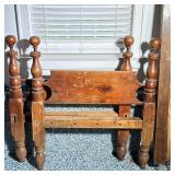 (4pc) Vintage Bed Frame | Wooden headboard and footboard with two slats. Twin size. Dimensions: h. 4