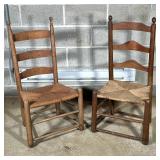 (2pc) SMALL LADDER BACK CHAIRS | 2 small ladder back chairs with curved back and rush seat. Dimensio