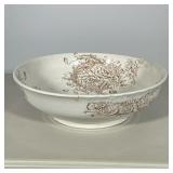 Transferware Bowl | Vintage/Antique large bowl with brown, floral, vine decor, marked “Porcelaine Ro