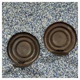 (2pc) PAIR ANTIQUE Pie Dish Sconces | Pair of antique folk art pie dish tin candlestick sconces. Dim