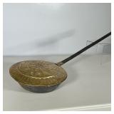 ANTIQUE BRASS BED WARMER | Antique punched brass bed warmer. Dimensions: h. 3 x w. 35 in