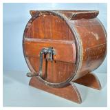 Butter Churn | Metal rimmed antique hand cranked churn barrel. Includes crank. Dimensions: h. 20 x w