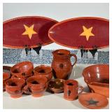 (15pc) MIXED LOT Red Ware Pottery | Mixed set includes: Bowl, 1 pitcher 3 matching mugs, small mug, 
