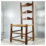 SPINDLE CARVED RUSH LADDER BACK CHAIR | Spindle wood carved ladder back chair with curved back and r