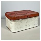 Vintage Metal Box | Mushroom/Bread/Cake box with hinged lid. Dimensions: h. 6.5 x l. 13.5 x d. 9.5 i