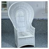 SPLIT BAMBOO Peacock Chair | White split bamboo and rattan, high back throne/peacock chair. Dimensio