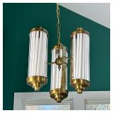 ART DECO MILK GLASS ROD HANGING FIXTURE | Designed as three milk glass-rod or glass tube fixtures jo