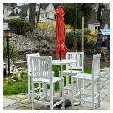 (6pc) WOOD High Top Patio Table Set | High top wooden outdoor bar table with 4 matching chairs, pain
