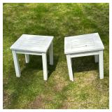 (2pc) Pair Outdoor WOOD Patio Side Tables | Pair of white painted wood patio side tables Dimensions: