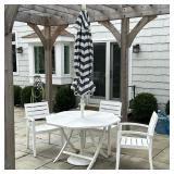 (5pc) Wooden Patio Dining Set | Octagon-shaped slatted patio table painted white with three matching