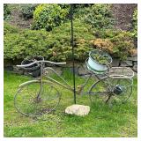 Wrought Iron Bicycle Form Plant Stand | Interesting wrought iron bicycle form plant stand with front