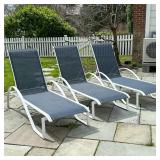 (3pc) Outdoor Lounge Chairs | Set of 3 reclining outdoor loungers with adjustable back and curved me