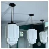 (3pc) Art Deco Milk Glass Pendant Lighting Fixtures | Set of 3 art deco style pendant light fixtures