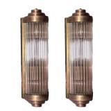 (2pc) Pair Art Deco Skyscraper Wall Sconces | Pair of art deco skyscraper style wall sconces with re