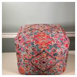Ottoman Cushion | Upholstered patterned pouf footrest Dimensions: h. 15 x w. 19 x d. 19 in