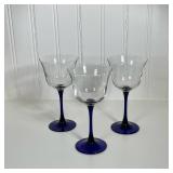 (3pc) Blue Stemmed Glasses | 3 matching wine glasses. Dimensions: h. 7 x dia. 3.5 in