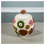 Vintage Cookie Jar | Glazed ceramic cookie jar decorated with pastries. Dimensions: h. 9.75 x dia. 7