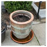 Tall Pottery Planter | With distressed light blue glaze Dimensions: h. 17.25 x dia. 16 in.