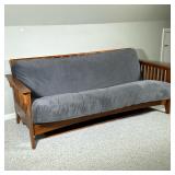 Mission Style Futon | Grey cushioned mission style futon couch. Dimensions: h. 32 x w. 80.5 x d. 37 
