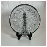 Silver Plate Rimmed Divided Dish | Glass dish with 5 divided sections and Silver plate rim. Dimensio