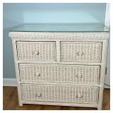 White Wicker Dresser | Having split width drawers over 2 full width drawers with glass top . Dimensi