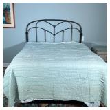 Queen Metal Bed | Having metal headboard with fluted column sides. Dimensions: h. 53 x w. 59 x l. 79