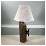 Wood Log Style Table Lamp | Dock / Pier style wood lamp with boat cleat. Dimensions: h. 28 x dia. 15