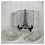 (3pc) Glass Serving Dishes | Including: small bowl, oblong dish, small square olive dish with 3 part