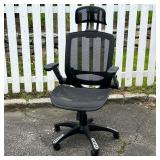 Office Chair | Swivel, adjustable height black chair with mesh back and head rest. Dimensions: h. 49