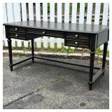 CARVED WOOD DESK | Carved wood desk with center drawer flanked by 2 drawers with border stretcher Di