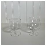 (2pc) Brandy Glasses | Two stemmed brandy snifters - not a pair. Dimensions: h. 5.5 x dia. 3 in (tal