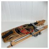 (2pc) African Instrument | Carved wooden string instrument with bow. Face is colored. No markings. D