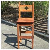 MISSION STYLE STOOL | Mission style carved wood stool. Dimensions: h. 46 x w. 17 x d. 17 in