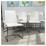 (8pc) CALLIGARIS WHITE LEATHER & CHROME CHAIRS | Mid century modern / post modern side dining chairs
