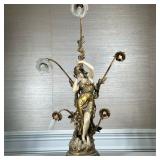 AFTER AUGUSTE MOREAU FIGURAL LAMP | Having figure of a woman surrounded by 5 flower-form lights - h.