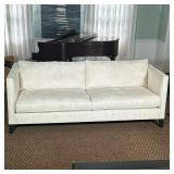 MITCHELL GOLD & BOB WILLIAMS CREAM SUEDE SOFA | Creme soft suede upholstered 2-cushion sofa from Mit