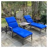 (3pc) CRATE & BARREL LOUNGE SUITE | Comprising a pair of adjustable patio lounge, chairs, and a rect