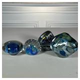 (4pc) SIGNED GLASS PAPERWEIGHTS