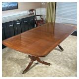 BAKER FURNITURE DOUBLE PEDESTAL TABLE | Including 3 22in. Leaves - h. 28 x w. 56 x l. 76 in. (w/o le