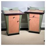 (2pc) PAIR COLORFUL SIDE TABLES | Pair of colorful wooden bedside tables with drawer & lower cabinet