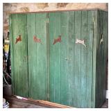LARGE GREEN CABINET | Small deer engravings - h. 56.5 x w. 59 x l. 21 in.