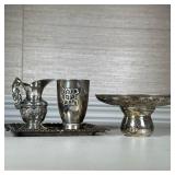 RELIGIOUS SILVER ITEMS | Including: religious silver hand washer, kiddish cup, and silver tray; tota