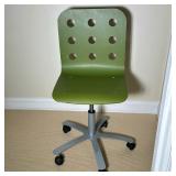 GREEN OFFICE CHAIR | Adjustable green rolling office chair - h. 36.5 x w. 17.5 x d. 16 in.