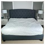 KING BED FRAME | King size upholstered bed frame with riveted border - h. 56 x w. 86 x d. 86 in.