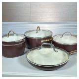 (9pc) GREEN PAN SET | 5 pots and pans only 4 lids.