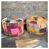 (2pc) COLORFUL OTTOMAN PILLOWS | Colorfully upholstered ottoman pillows with seashells and beads - h