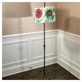 BRASS FLOOR LAMP | With colorful stitched lamp shade - h. 65 x dia. 14.5 in. (with shade)