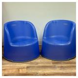 (2pc) PAIR PLASTIC CHAIRS | Pair of blue round plastic chairs for a play room - h. 26 x dia. 28.5 in